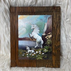 Vintage Unicorn Foil Print Mounted on Wood Art
